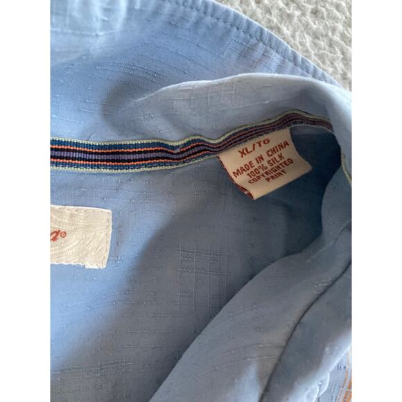 Tommy Bahama Camp Button Shirt XL 100% Silk Short Sleeve Striped Blue Beach Mens - Picture 16 of 16